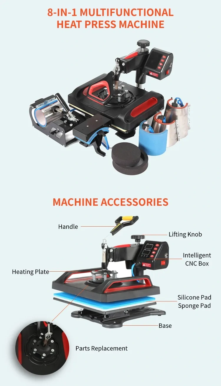 29x38cm combo heat press machine 8-in-1 