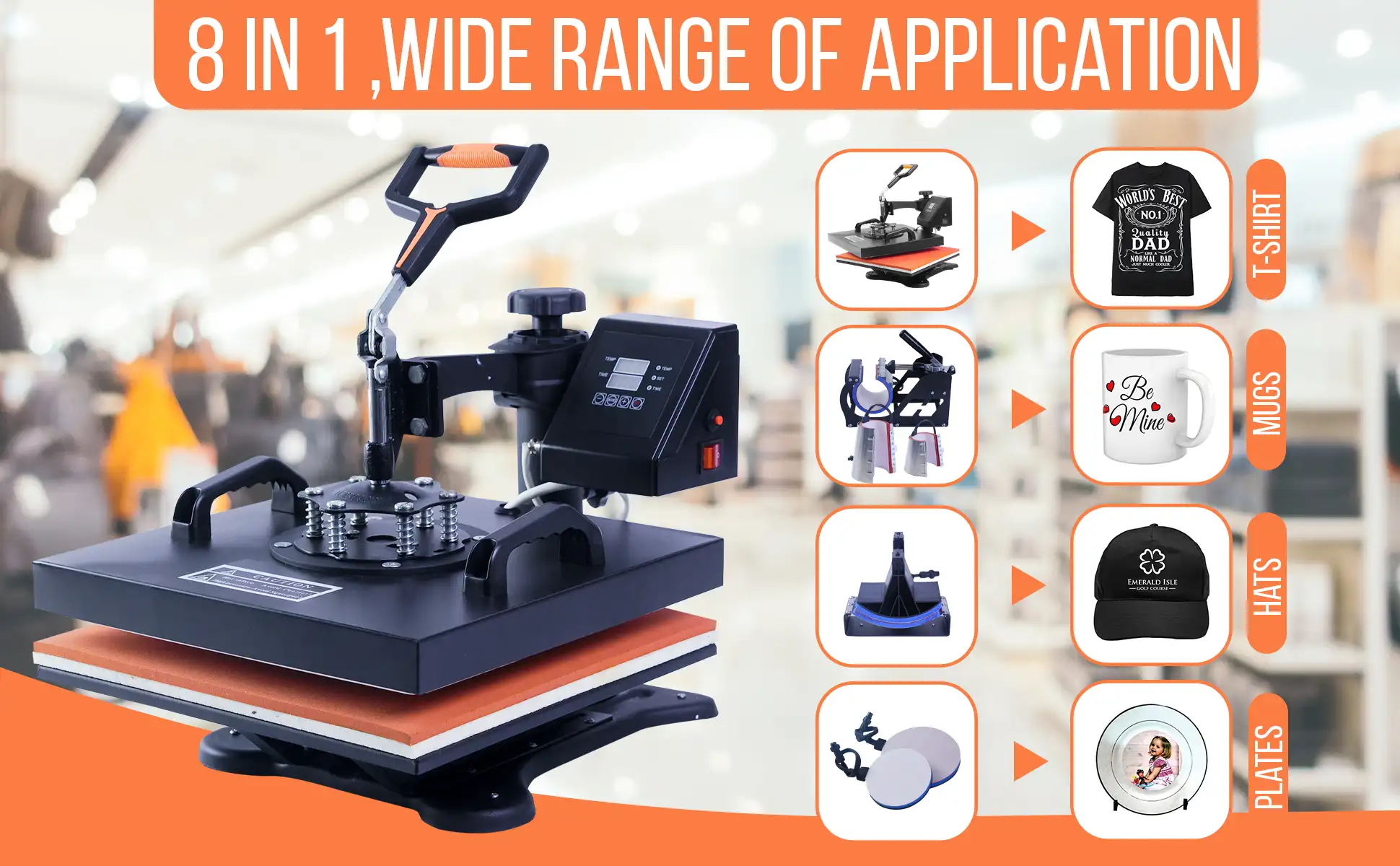 38x38cm combo heat press machine 8-in-1