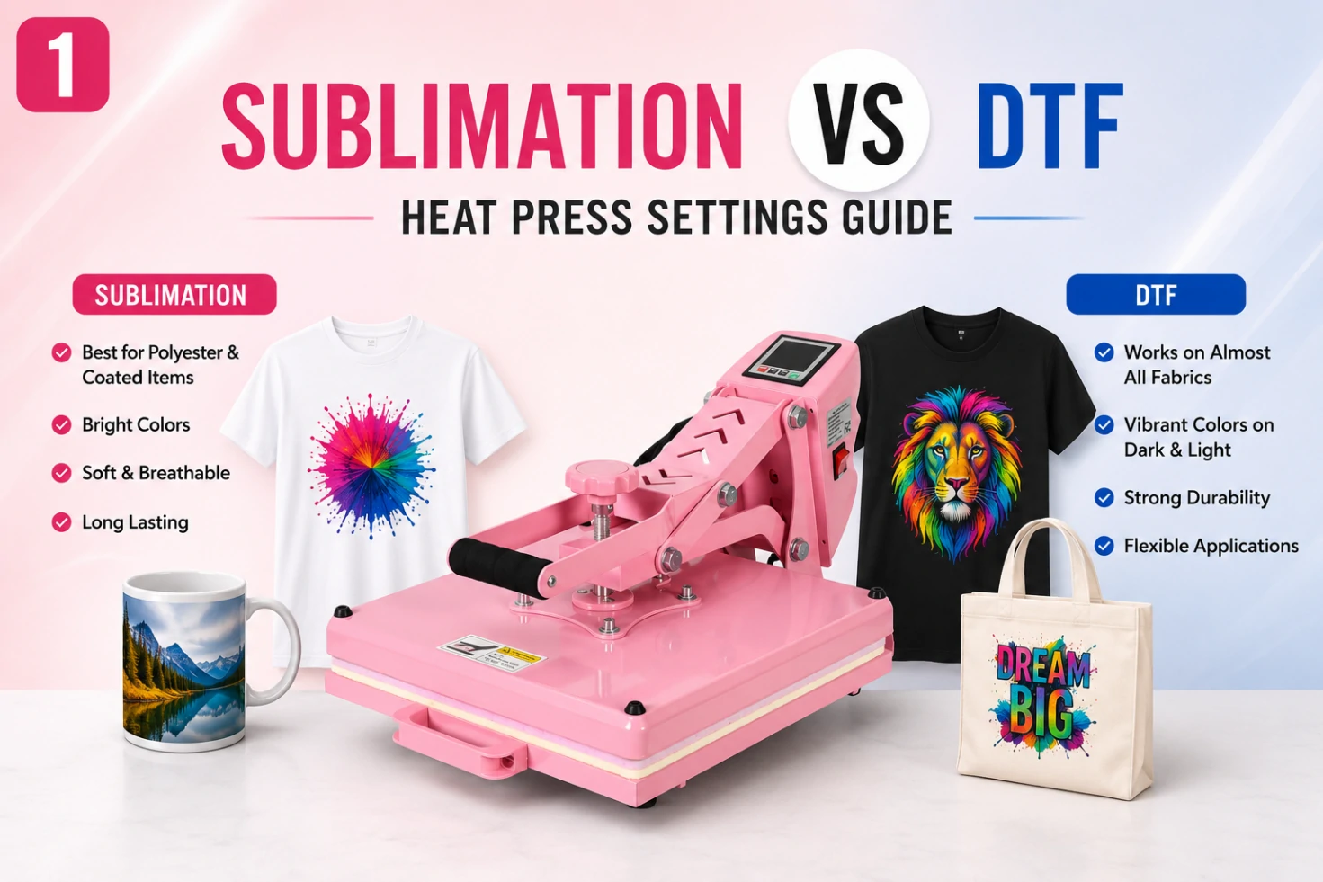 Sublimation vs. DTF Heat Press Settings Sublimation vs. DTF Heat Press Settings