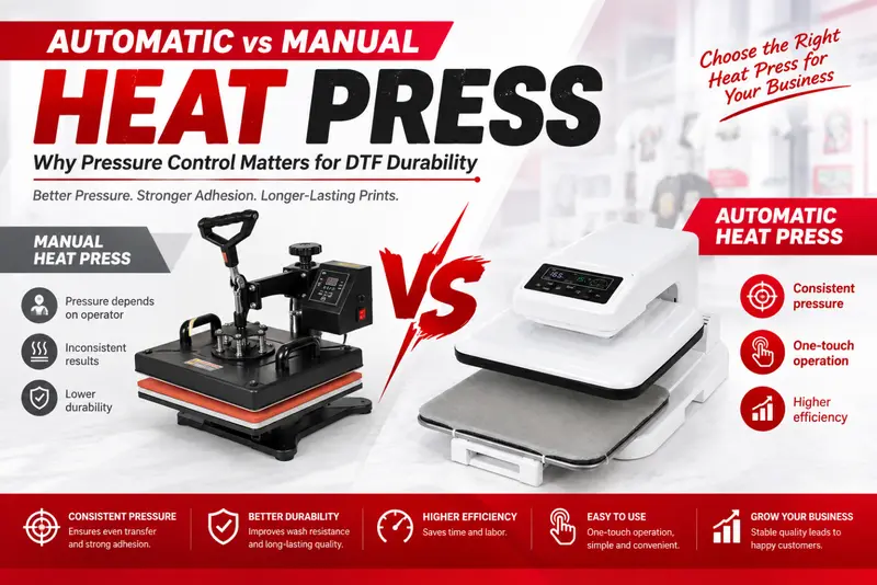 Automatic Heat Press vs Manual Why Pressure Control Matters for DFT Durability Automatic Heat Press vs Manual Why Pressure Control Matters for DFT Durability